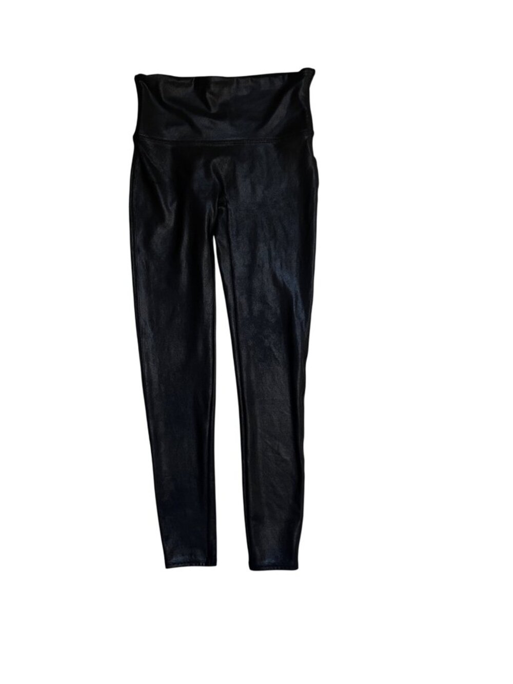 Spanx Large Black Faux Leather High-Waisted Leggings Stretchy Slimming Fit 1973